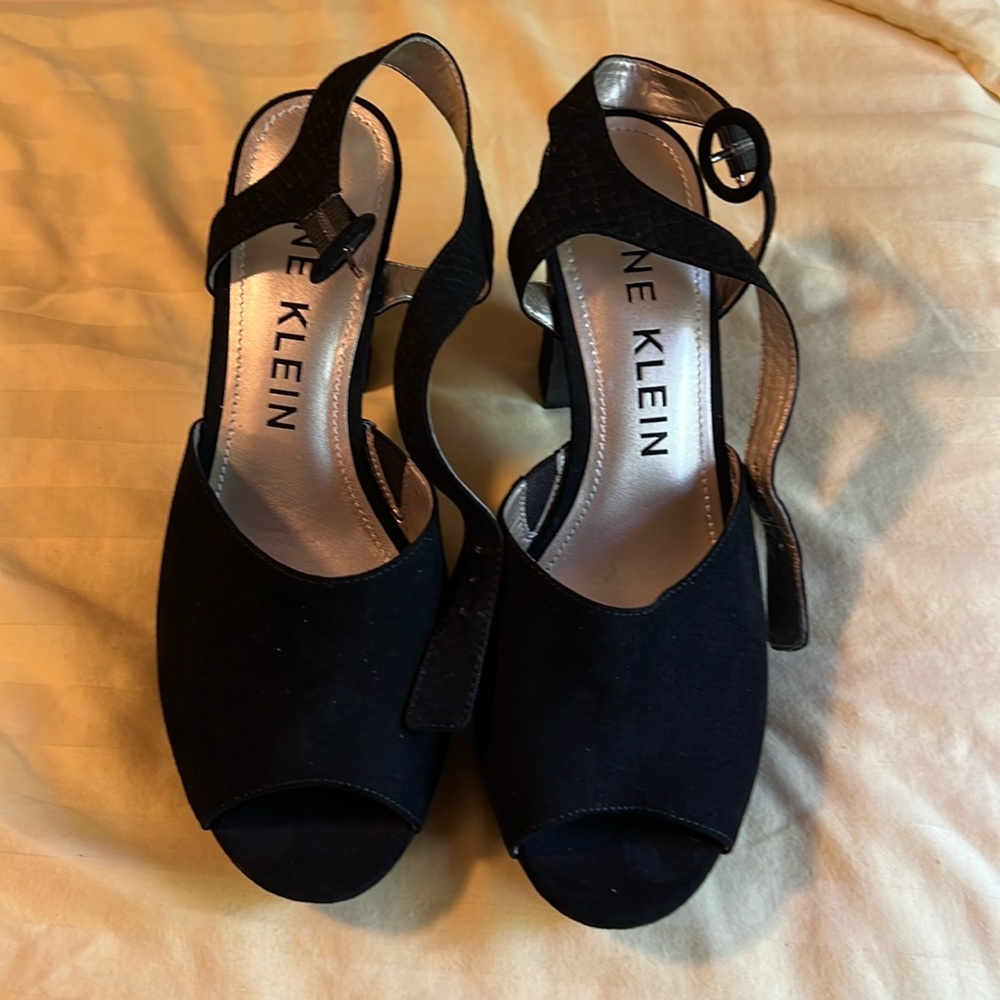 Anne Klein black suede platform sandals